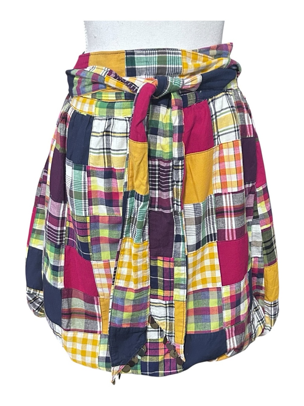 American Eagle Plaid Patchwork Skirt Womens 8 Multi Color Madras Y2K Boho Preppy